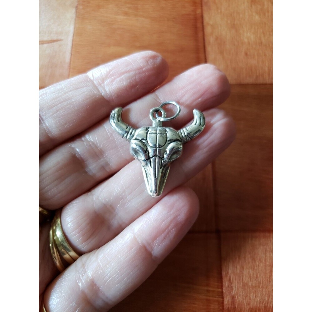 Vintage Bull Head Pendant Silvertone May Taurus Charm